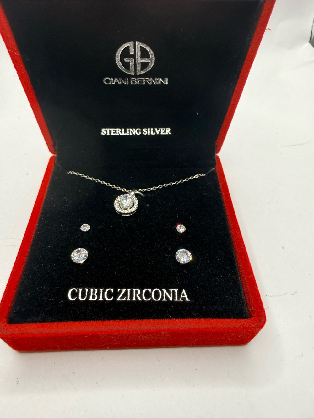 Giani Bernini Sterling Silver Cubic Zirconia Necklace and Stud Earrings - Silver